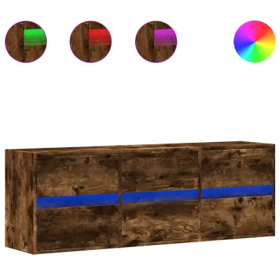 Stenska TV omarica - TV stojalo - Televizijska omarica z LED lučkami dimljeni hrast 130x31x45 cm