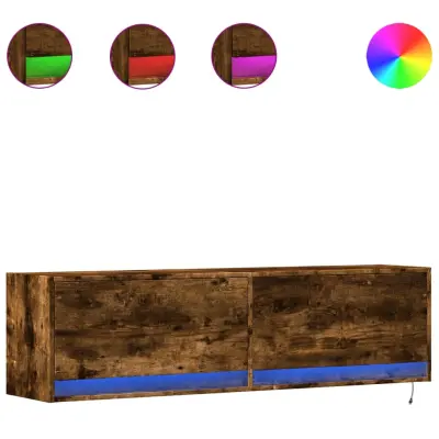 Stenska TV omarica - TV stojalo - Televizijska omarica z LED lučkami dimljeni hrast 140x31x38 cm