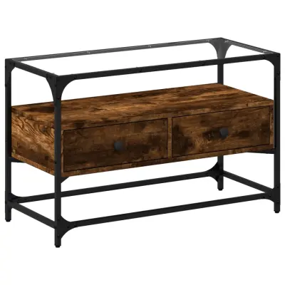 TV omarica - TV stojalo - Televizijska omarica s stekleno ploščo dimljen hrast 80x35x51 cm inž. les
