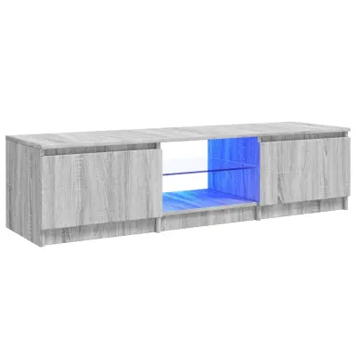 TV omarica - TV stojalo - Televizijska omarica z LED lučkami siva sonoma 140x40x35,5 cm