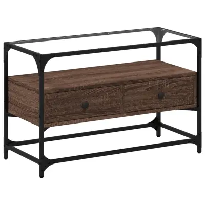 TV omarica - TV stojalo - Televizijska omarica s stekleno ploščo rjavi hrast 80x35x51 cm inž. les