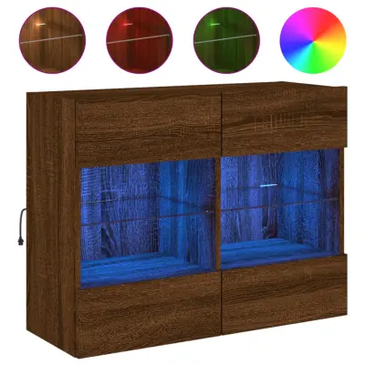 Stenska TV omarica - TV stojalo - Televizijska omarica z LED lučkami rjavi hrast 78,5x30x60,5 cm