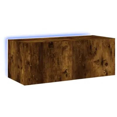 Stenska TV omarica - TV stojalo - Televizijska omarica z LED lučkami dimljeni hrast 80x35x31 cm
