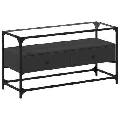 TV omarica - TV stojalo - Televizijska omarica s stekleno ploščo črna 98x35x51 cm inženirski les