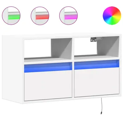 Stenska TV omarica - TV stojalo - Televizijska omarica z LED lučkami bela 80x31x45 cm