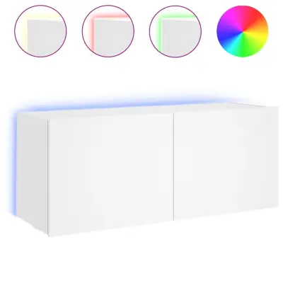Stenska TV omarica - TV stojalo - Televizijska omarica z LED lučkami bela 100x35x41 cm