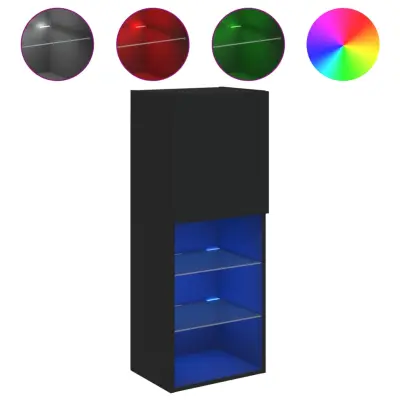 TV omarica - TV stojalo - Televizijska omarica z LED lučmi črna 40,5x30x102 cm