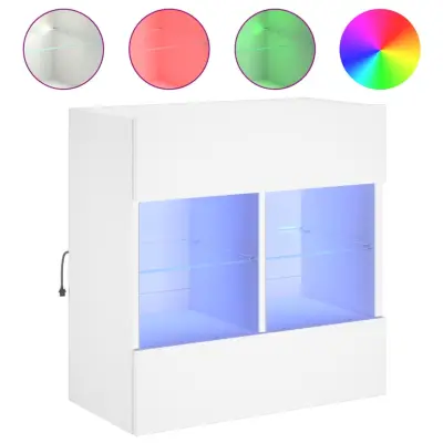 Stenska TV omarica - TV stojalo - Televizijska omarica z LED lučkami bela 58,5x30x60,5 cm