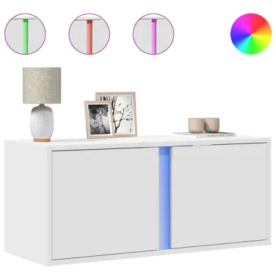 Stenska TV omarica - TV stojalo - Televizijska omarica z LED lučkami bela 80x31x35 cm