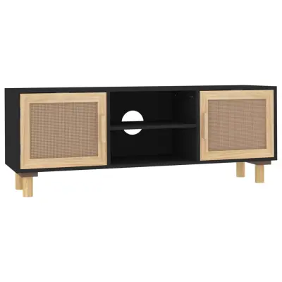 TV omarica - TV enota - Televizijska omarica Črna 105x30x40 cm trdna borovina in naravni ratan