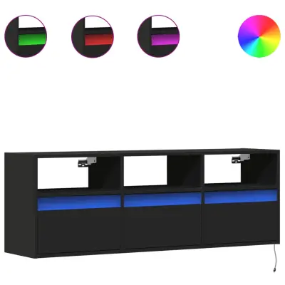 Stenska TV omarica - TV stojalo - Televizijska omarica z LED lučkami črna 130x31x45 cm