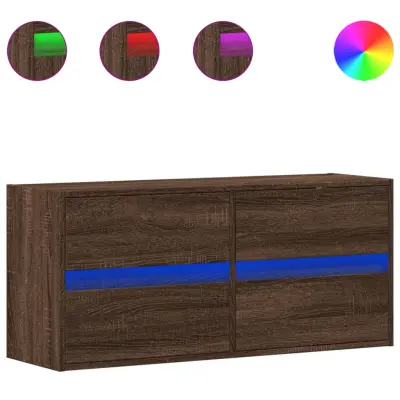 Stenska TV omarica - TV stojalo - Televizijska omarica z LED lučkami rjavi hrast 130x31x45 cm