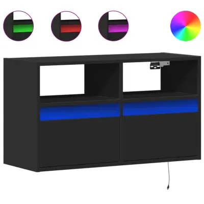 Stenska TV omarica - TV stojalo - Televizijska omarica z LED lučkami črna 80x31x45 cm