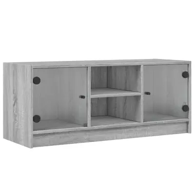 TV omarica - TV stojalo - Televizijska omarica s steklenimi vrati siva sonoma 102x37x42 cm