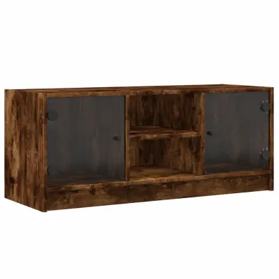 TV omarica - TV stojalo - Televizijska omarica s steklenimi vrati dimljeni hrast 102x37x42 cm