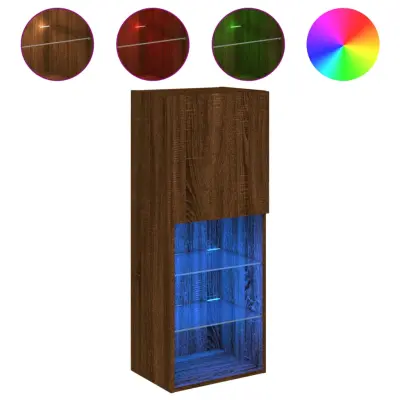 TV omarica - TV stojalo - Televizijska omarica z LED lučkami rjav hrast 40,5x30x102 cm
