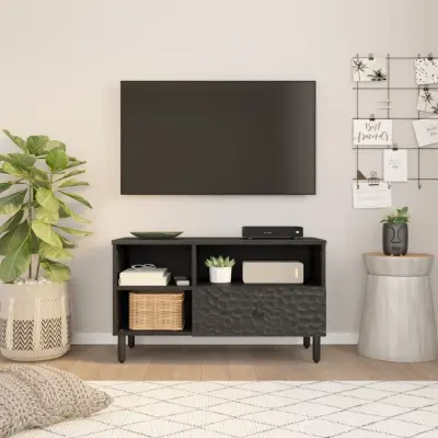 TV omarica - TV enota - Televizijska omarica črna 80x33x46 cm trden mangov les