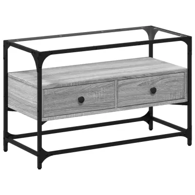 TV omarica - TV stojalo - Televizijska omarica s stekleno ploščo siva sonoma 80x35x51 cm inž. les