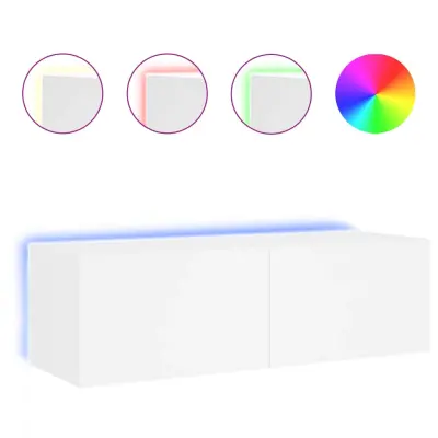 Stenska TV omarica - TV stojalo - Televizijska omarica z LED lučkami bela 100x35x31 cm