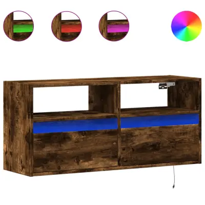 Stenska TV omarica - TV stojalo - Televizijska omarica z LED lučkami dimljeni hrast 100x31x45 cm