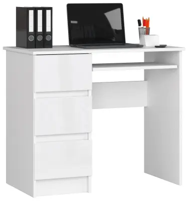 RAČUNALNIŠKA MIZA A-6 90 cm LEVA BELO / BELO SJAJNO