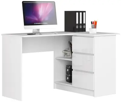 KOTNI PISALNA MIZA B16 124 cm DESNO 3 Predali BELO / BELO SJAJNO