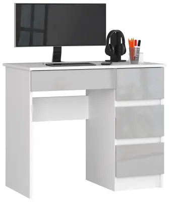 RAČUNALNIŠKA MIZA A-7 90 cm DESNO BELO / METALNO SJAJNO