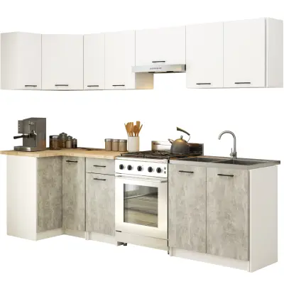 OLIVE 3M BELO-BETON KOTNI KUHINJSKI SET