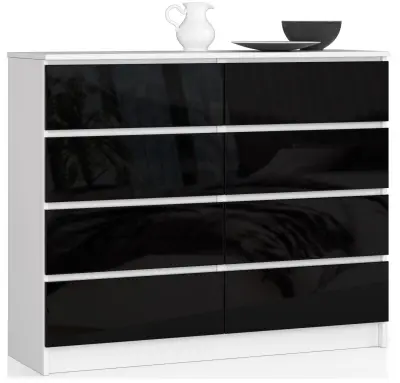 KOMODA K 120 cm 8 ŠUPE ACRYLIC ČRNA VISOKI SJAJ