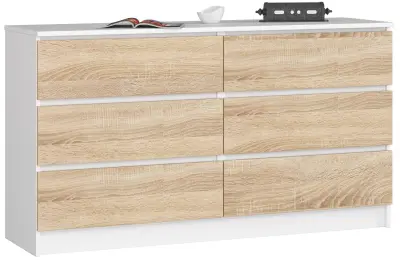KOMODA K 140 cm 6 PREDALOV BELE / SONOMA