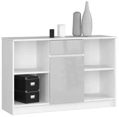 KOMODA B-17 120 cm 1 Predal 1 Vrata BELO / METALNI SJAJ