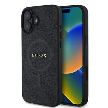 Originalni GUESS ovitek GUHMP16SG4GFRK za iPhone 16 - MagSafe - PU Leather  - črn