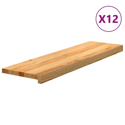 vidaXL Podloge za stopnice 12 kosov rjave 90x30x2 cm trdna hrastovina