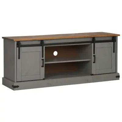 vidaXL TV omarica HALDEN 2 drsna vrata siva 150x40x60 cm masivni les