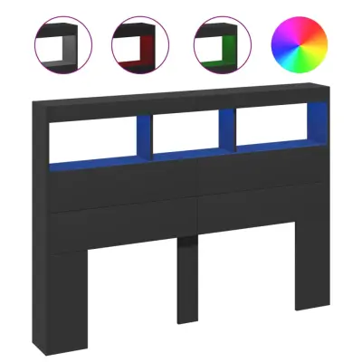 Posteljno vzglavje - Vzglavna omarica - Nočna omarica LED črna 140x17x102 cm