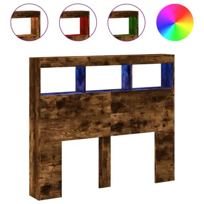 Posteljno vzglavje - Vzglavna omarica - Nočna omarica LED dimljeni hrast 120x17x102 cm