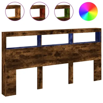 Posteljno vzglavje - Vzglavna omarica - Nočna omarica LED dimljeni hrast 200x17x102 cm