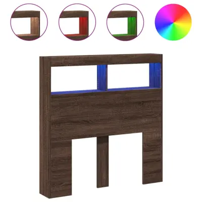 Posteljno vzglavje - Vzglavna omarica - Nočna omarica LED rjavi hrast 100x17x102 cm