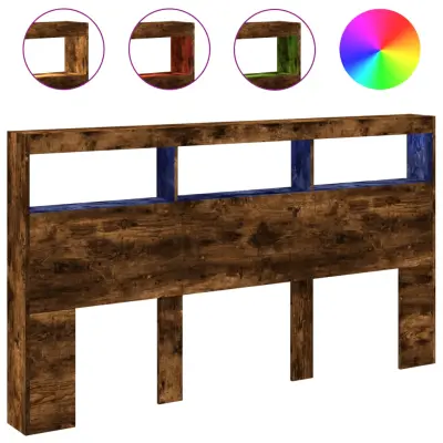 Posteljno vzglavje - Vzglavna omarica - Nočna omarica LED dimljeni hrast 180x17x102 cm