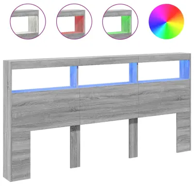 Posteljno vzglavje - Vzglavna omarica - Nočna omarica LED siva sonoma 200x17x102 cm