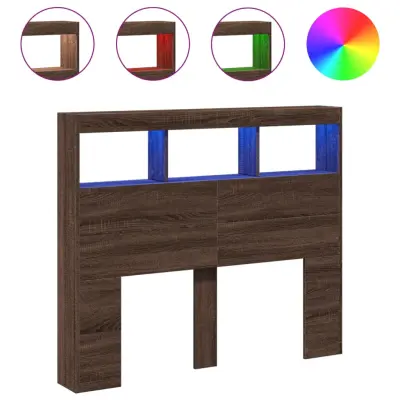 Posteljno vzglavje - Vzglavna omarica - Nočna omarica LED rjavi hrast 120x17x102 cm