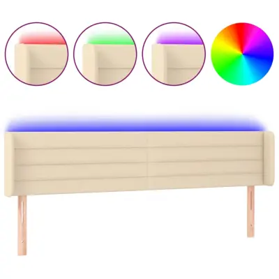 LED Posteljno vzglavje - Vzglavna omarica - Nočna omarica krem 183x16x78/88 cm blago