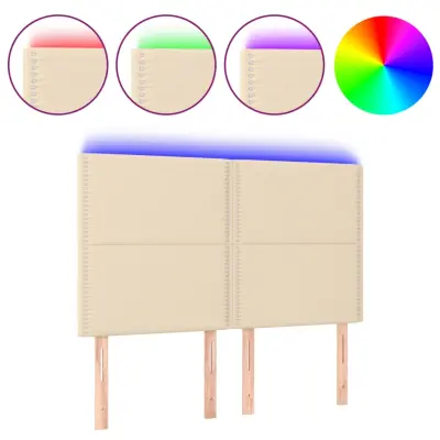 LED Posteljno vzglavje - Vzglavna omarica - Nočna omarica krem 144x5x118/128 cm blago