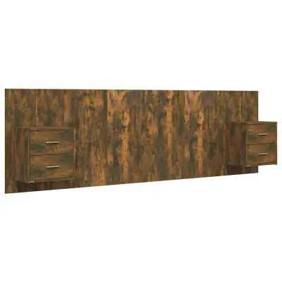 Posteljno vzglavje - Vzglavna omarica - Nočna omarica z omaricami dimljeni hrast konstruiran les