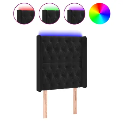 LED Posteljno vzglavje - Vzglavna omarica - Nočna omarica črno 83x16x118/128 cm žamet