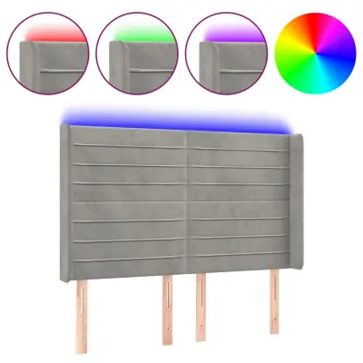 LED Posteljno vzglavje - Vzglavna omarica - Nočna omarica svetlo sivo 147x16x118/128 cm žamet