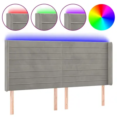 LED Posteljno vzglavje - Vzglavna omarica - Nočna omarica svetlo sivo 183x16x118/128 cm žamet