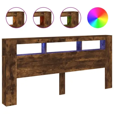LED Posteljno vzglavje - Vzglavna omarica - Nočna omarica dimljen hrast 220x18,5x103,5 cm inž. les