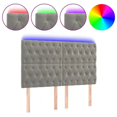 LED Posteljno vzglavje - Vzglavna omarica - Nočna omarica svetlo sivo 160x7x118/128 cm žamet