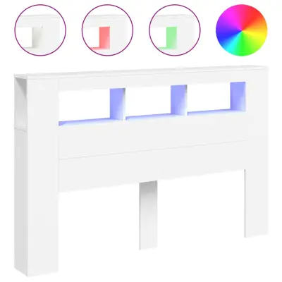 LED Posteljno vzglavje - Vzglavna omarica - Nočna omarica belo 160x18,5x103,5 cm inženirski les